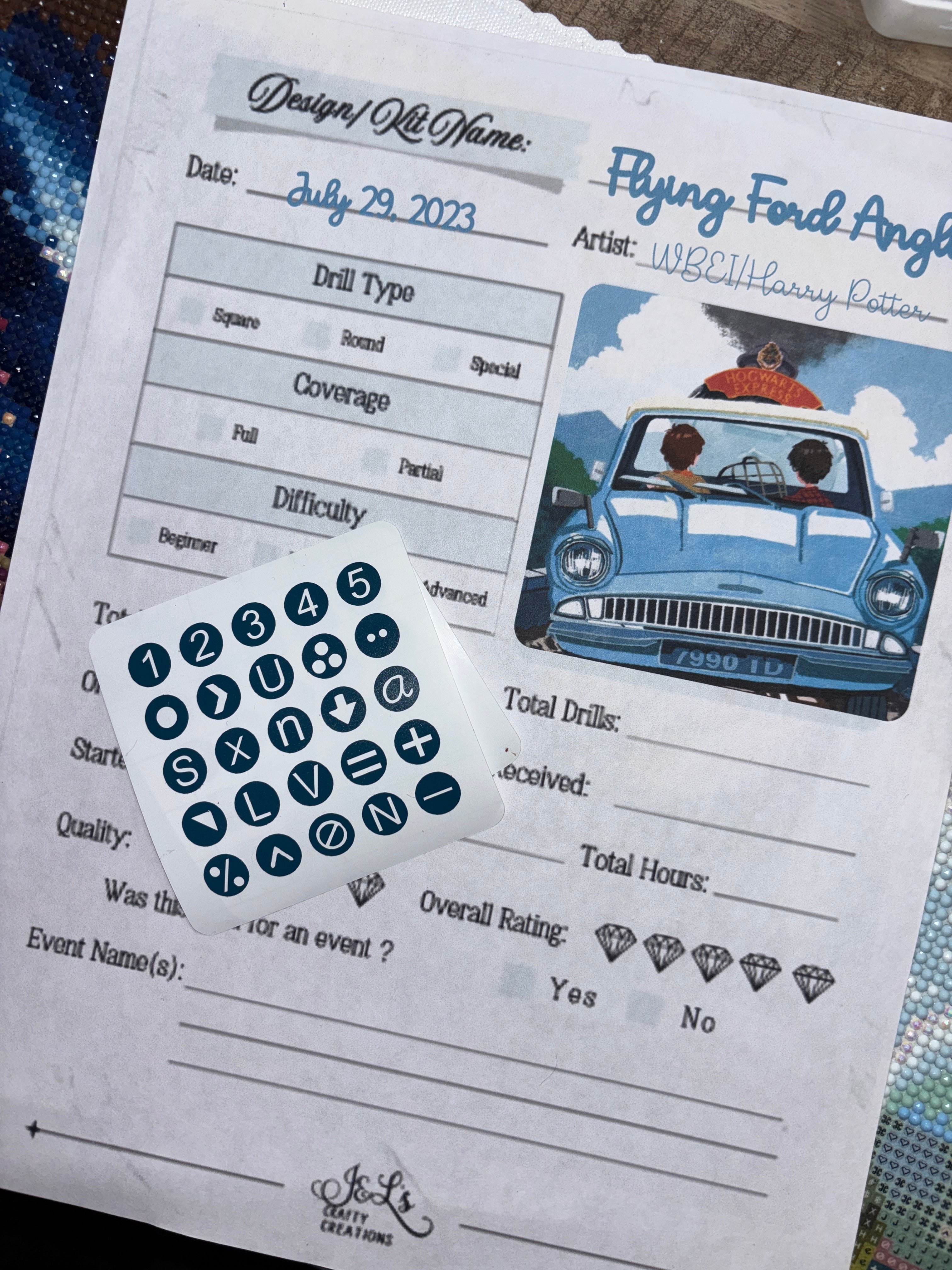 Diamond Painting Symbol Stickers: DAC Flying Ford Anglia by WBEI/Harry Potter
