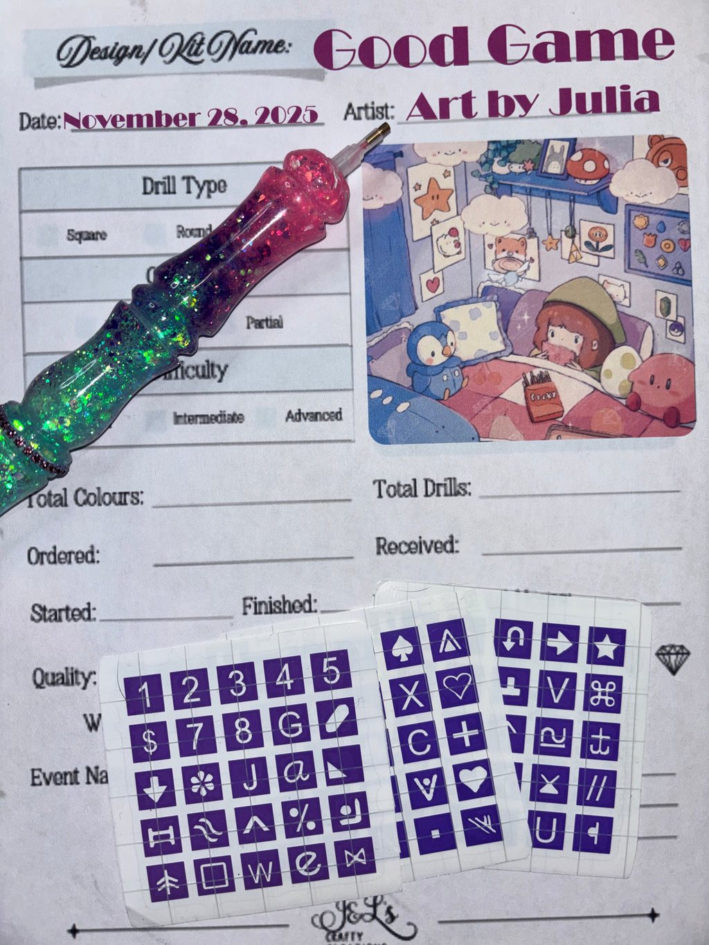 Diamond Painting Symbol Stickers: DAC  Good Game By Art By Julia